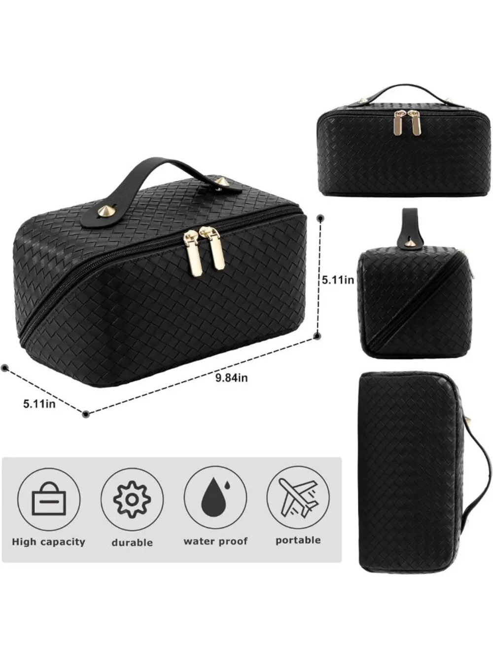 Large Capacity Waterproof Makeup Bag - Portable Organizer with Dividers & Handle